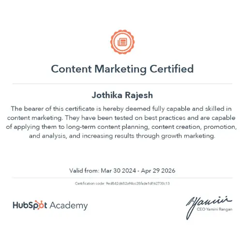 certificate by freelance digital marketer in Calicut